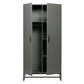 WOOOD kledingkast 2-deurs Morris 2 leemgrijs grenenhout 195 x 100 x 53 cm