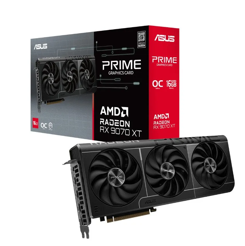 ASUS Prime Radeon RX 9070 XT OC Edition 16GB GDDR6 Graphics Card PCIe 5.0 HDMI 2.1 DisplayPort 2.1a