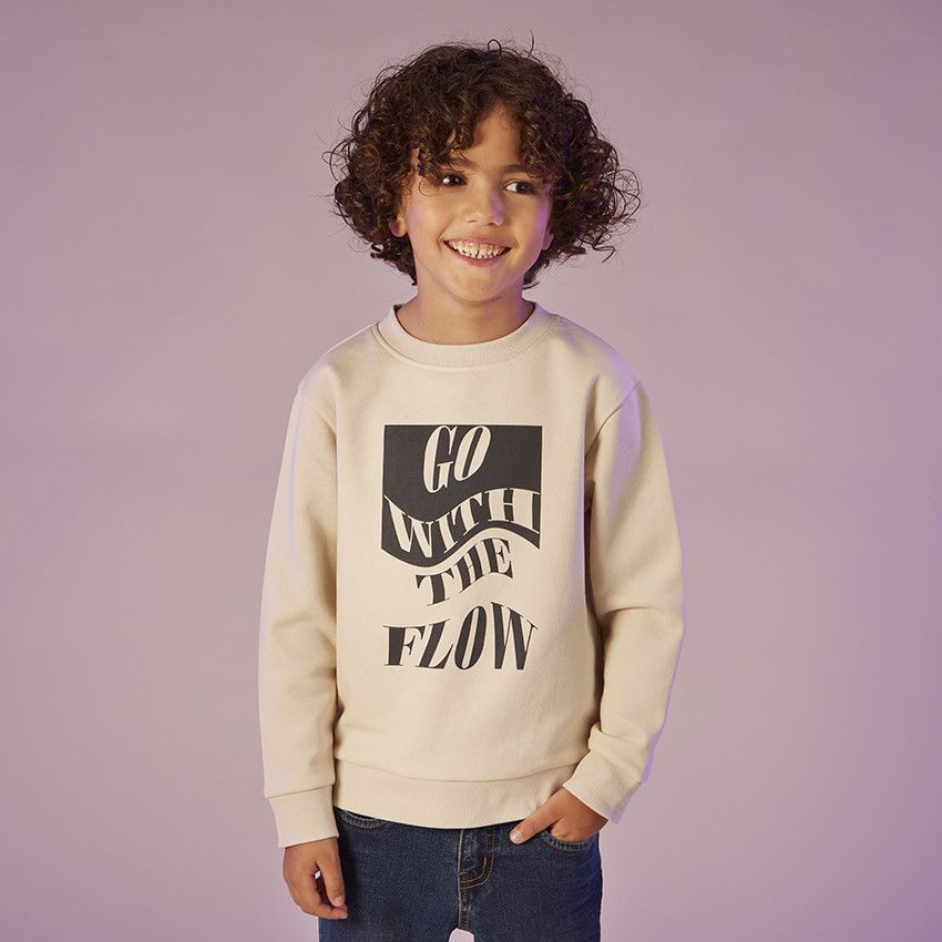 Sweat en molleton print fantaisie pour garçon - Ecru