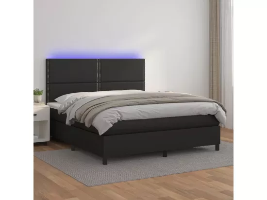 Sommier tapissier avec matelas et LED Noir 180x200cm Similicuir