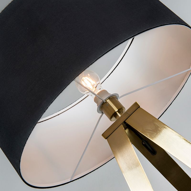 Moderne vloerlamp messing met zwarte kap - Ilse