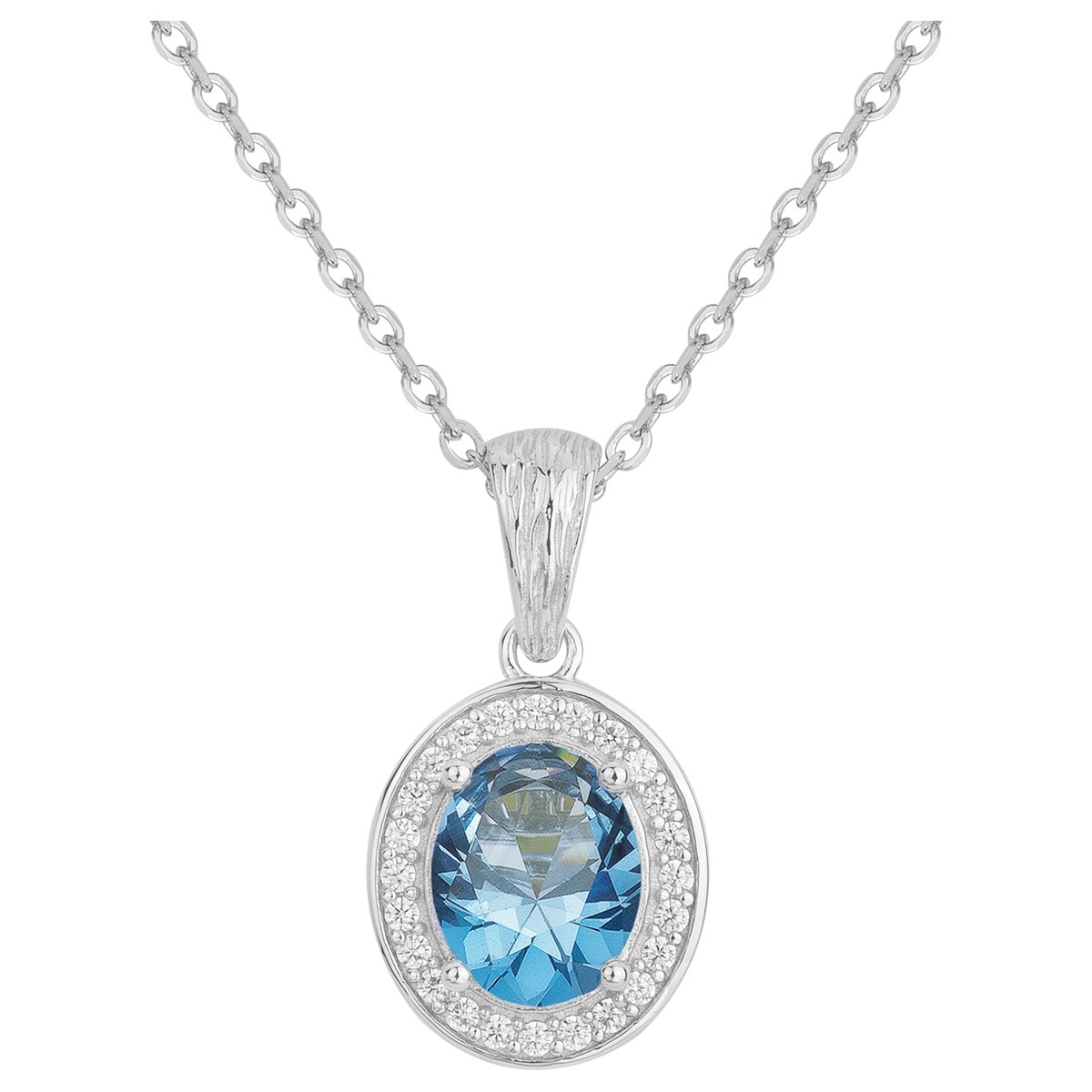 Collier mono-motif VICTORIA en Argent avec pierre synthétique bleu topaze