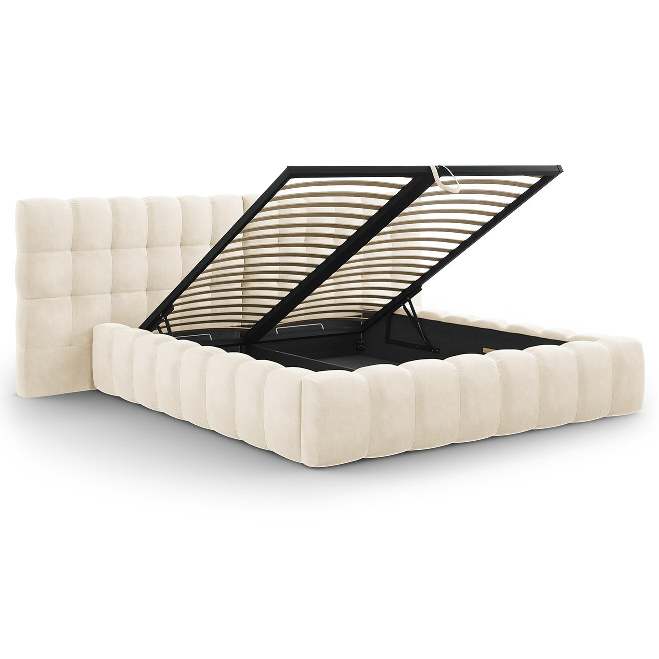 Cosmopolitan Design Lit avec coffre de rangement Bali Velours beige clair - 180x200 cm
