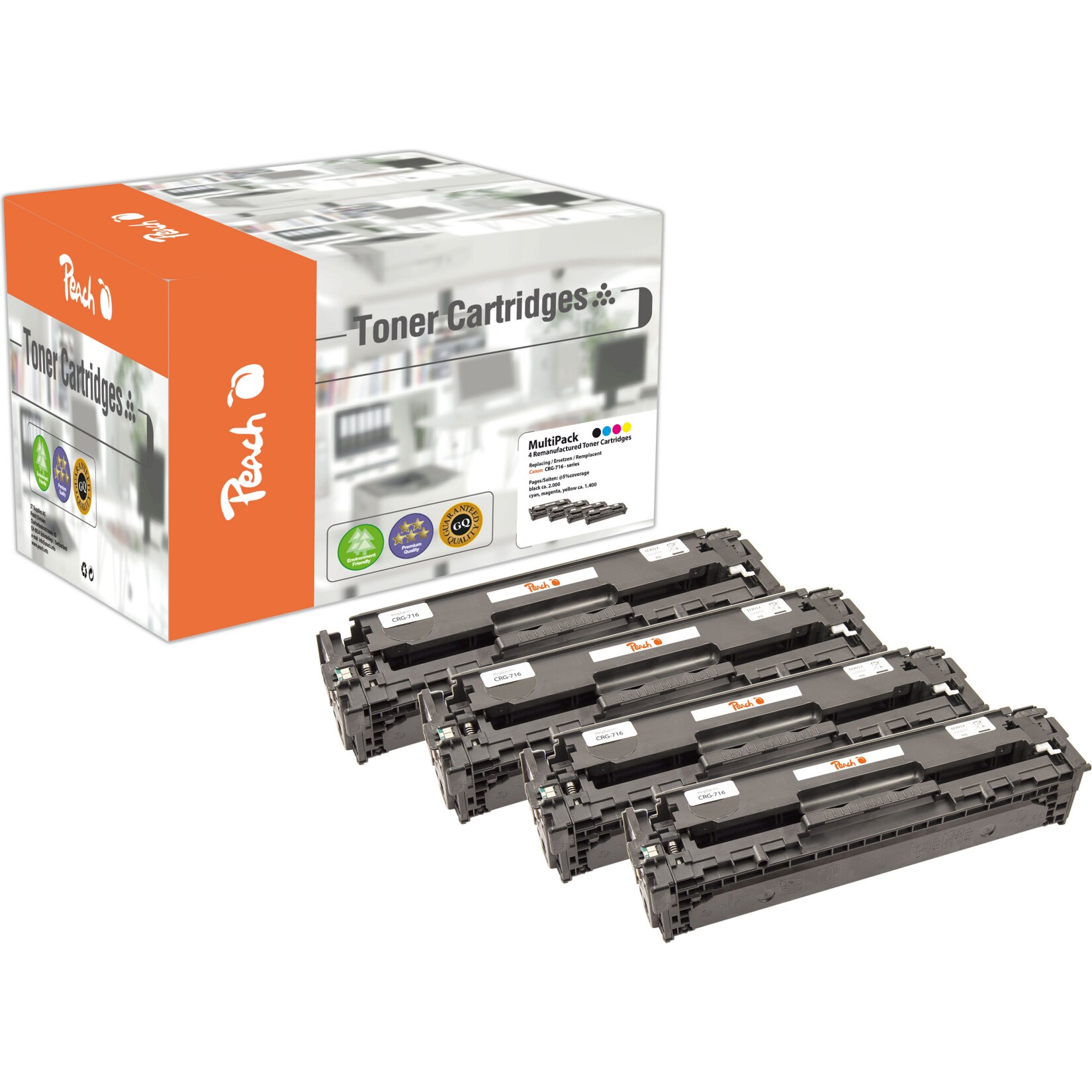 Peach HP 7164 Toner (bk, c/m/y) ersetzt Canon CRG-716, 1980B002, 1979B002, 1978B002, 1977B002 für z.B. Canon ISensys LBP -5050, Canon LBP -5050 (wiederaufbereitet)
