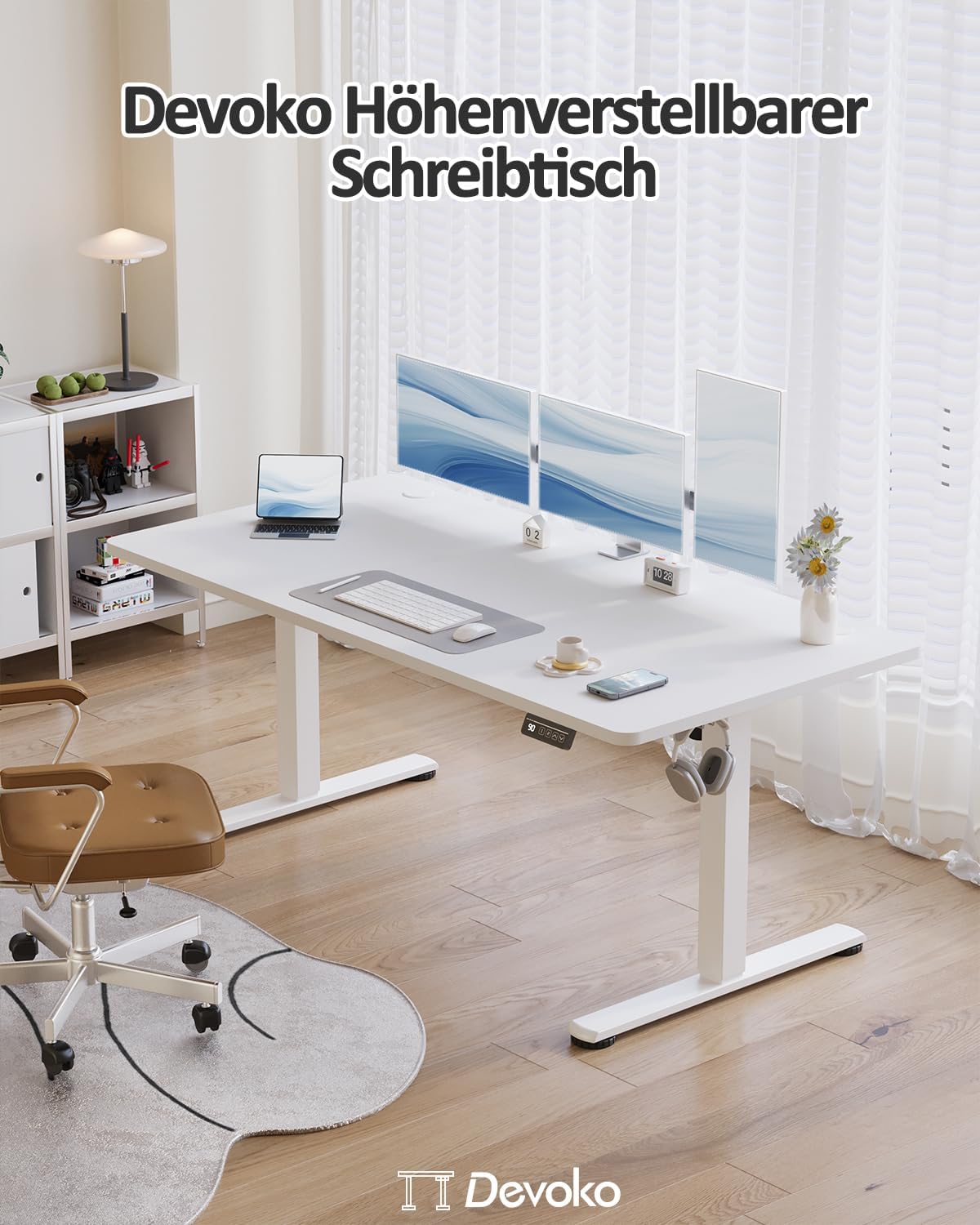 Devoko Elektrisch Höhenverstellbarer Schreibtisch 180 x 80cm, Stabiler Schreibtisch Höhenverstellbar Tisch, Steh-Sitz Bürotisch, Computertisch mit Memory-Funktion, Stehpult, Standing Desk, Weiß
