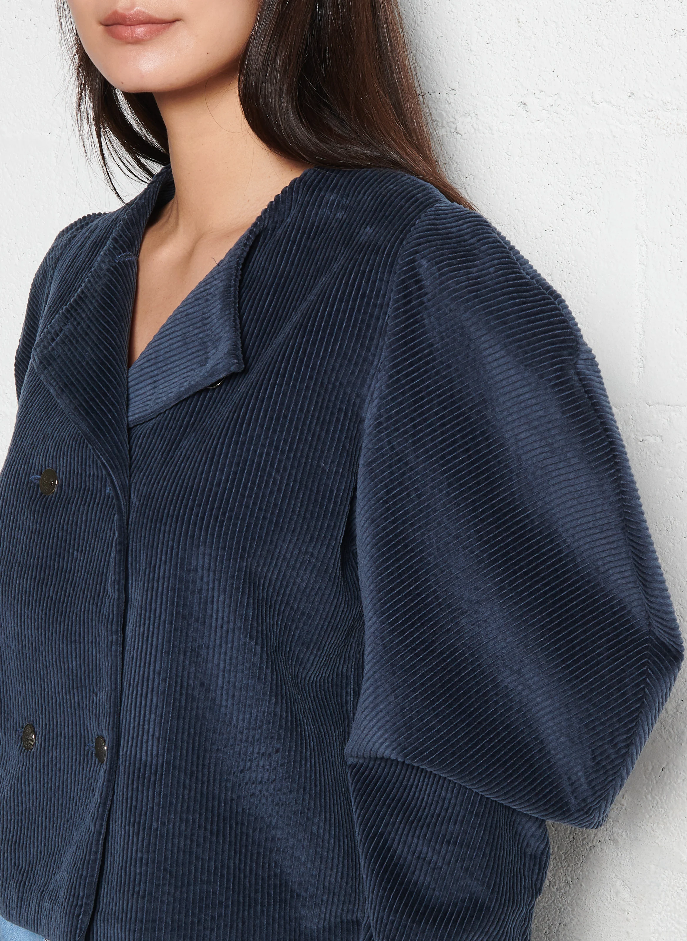 CAMILA - Veste ample en coton côtelé | Bleu