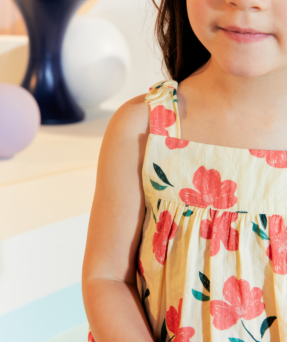 BLOUSE BÉBÉ FILLE JAUNE EN COTON ET IMPRIMÉE AVEC FLEURS