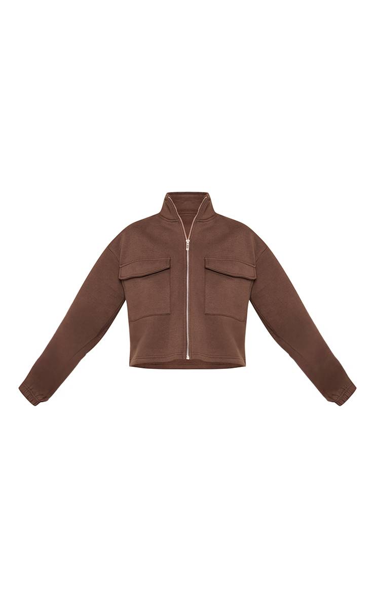 Chocolat Sweat-shirt Col Montant Avec Détails Poches