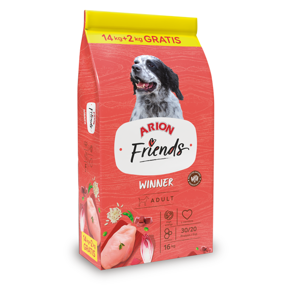 Arion Friends WINNER-16KG - Croquettes Winner Haute Énergie: Pour chiens actifs, récupération musculaire avec viande, poulet & chondroprotecteurs