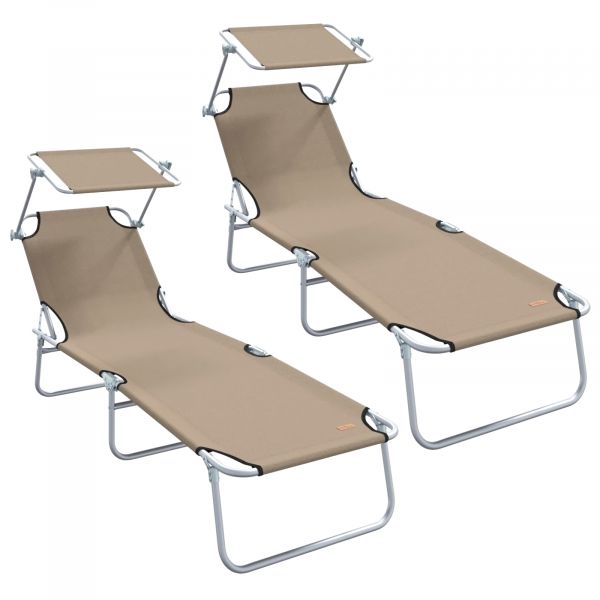 vidaXL Espreguiçadeiras Dobráveis 2 Peças com Teto Taupe 600D Oxford Fabric - 2767094543