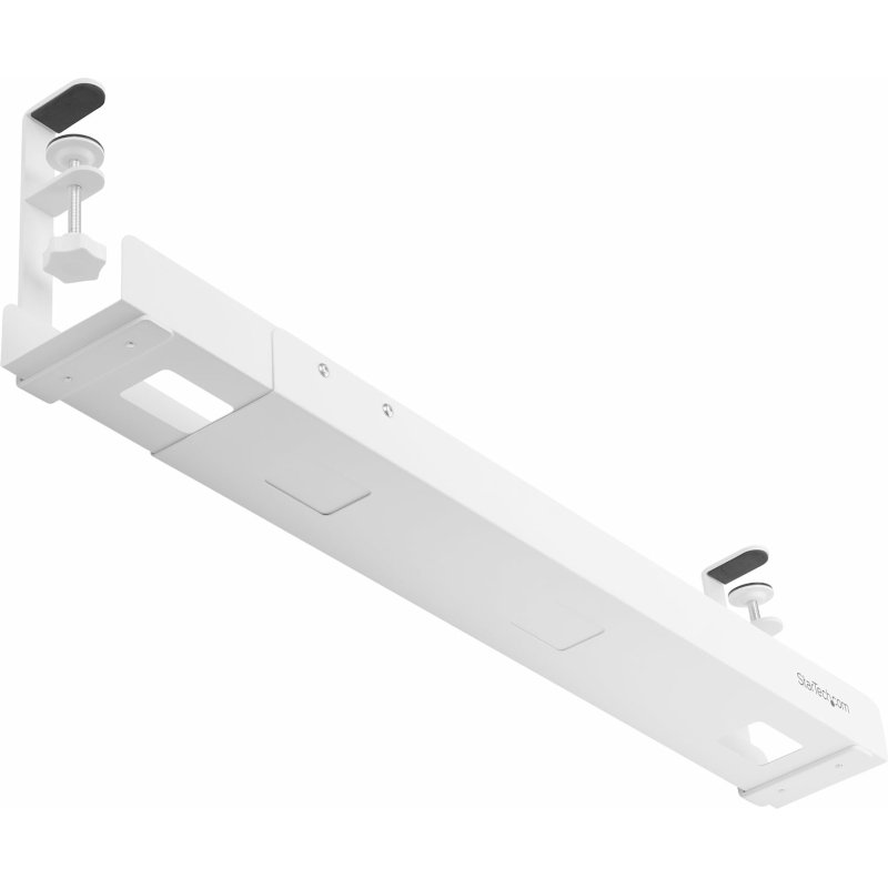 StarTech.com Goulotte Passe Câble Bureau, Organiseur de Câbles Ajustable en Longueur, Installation à Pinces, Aucun Perçage Nécessaire, Support Multiprise, Blanc