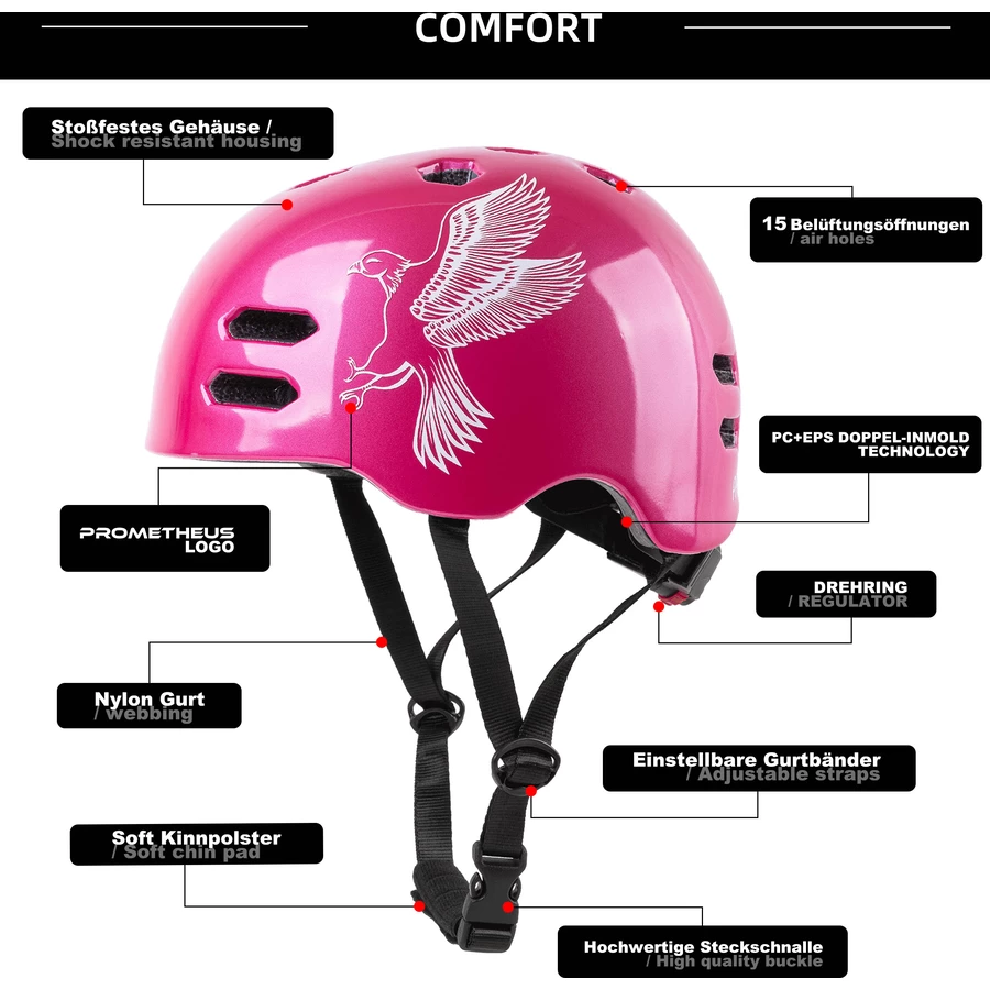PROMETHEUS BICYCLES® Fahrradhelm Gr. S 53-55 cm, rosaweiß