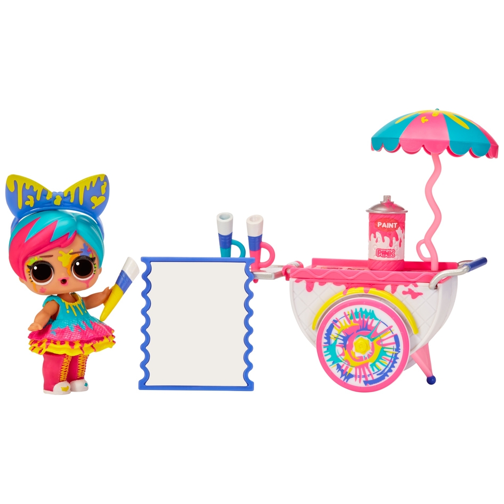 LOL Surprise! Möbel-Kunstwagen-Spielset mit Splatters-Puppe und 8 Überraschungen
