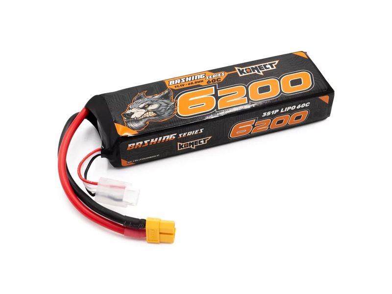 Konect RC-Akku LiPo 6200 mAh 11.1 V 60C Bashing Series 3S LiPo Akku für RC Fahrzeuge mit XT60 Stecker