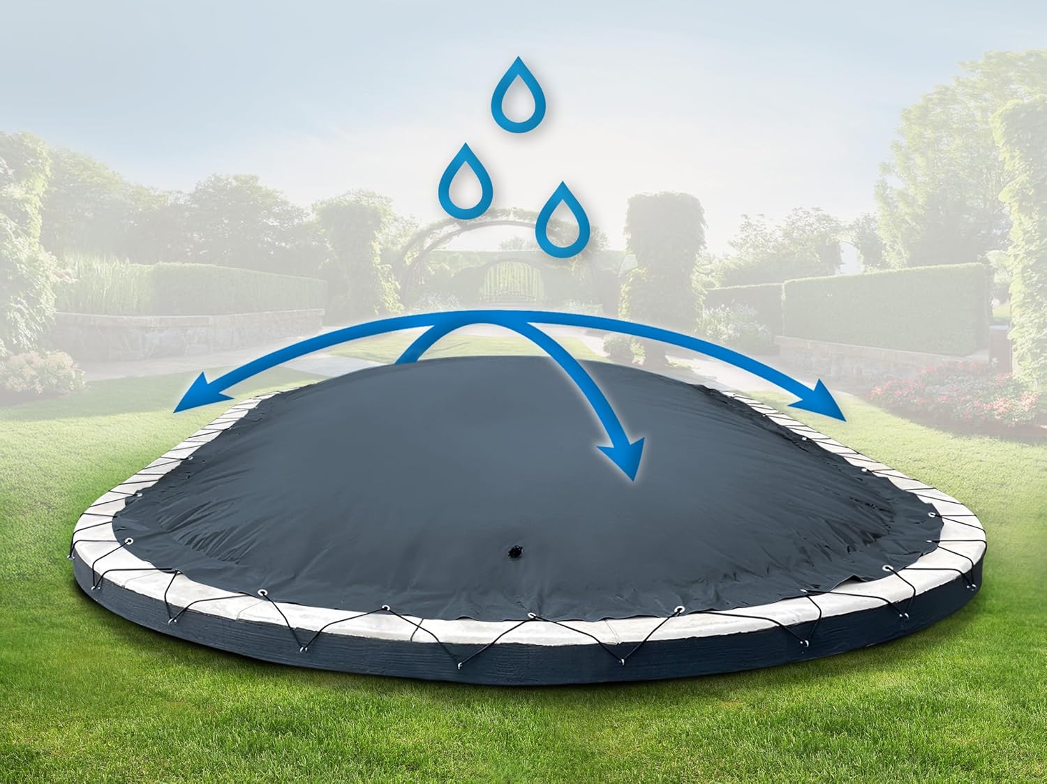 AirDeluxe Ovale aufblasbare Poolplane Schwimmbad Abdeckung aus LKW-Plane - stabile Winter Poolabdeckung (4,90m x 3,00m, Anthrazit)