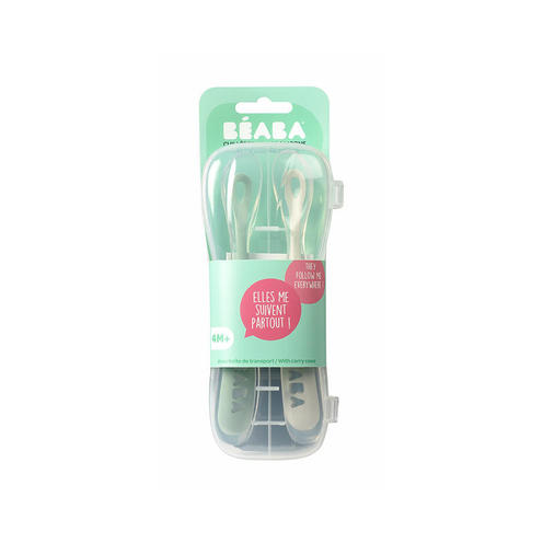 Lot de 2 cuillères 1er âge silicone Velvet Grey/Sage Green - BEABA