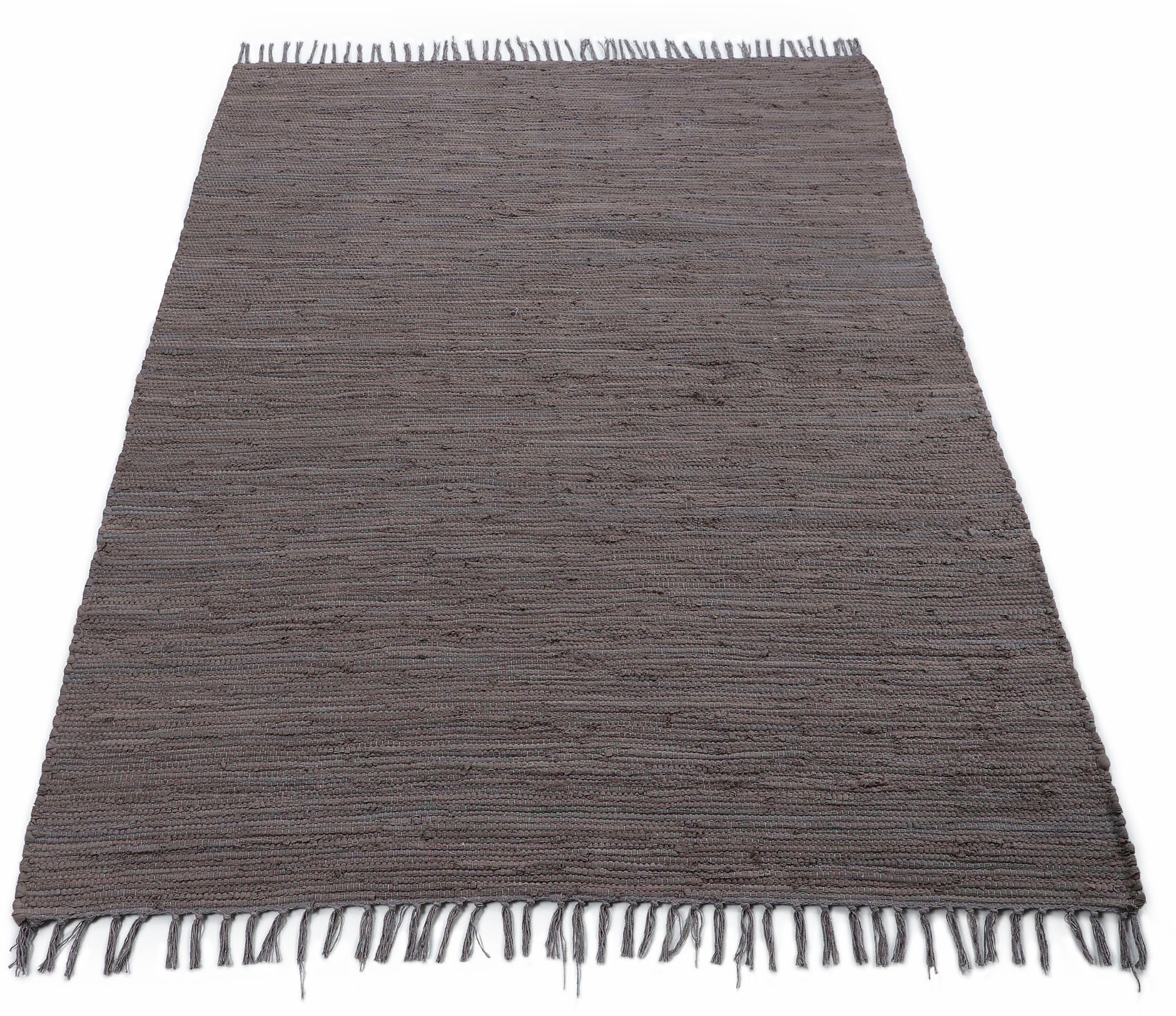 my home Teppich »Handweb Uni , Wendeteppich« rechteckig 5 mm Höhe Fleckerlteppich, reine Baumwolle, handgewebt, Uni, mit Fransen