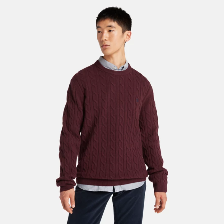 Suéter Phillips Brook de malha trançada para homem na cor bordô.