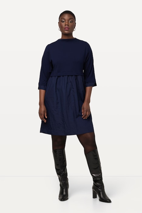 Midikleid, Lagenoptik, Taftrock, Stehkragen, 3/4-Arm