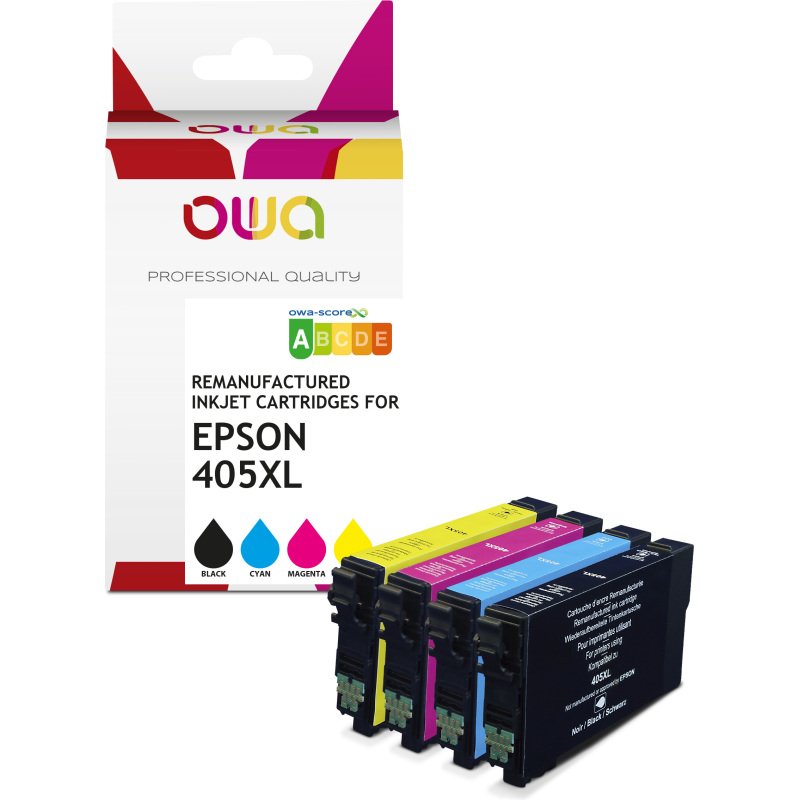 Pack de 4 cartouches d'encre remanufacturées OWA - haute capacité - Noir Cyan Magenta Jaune - pour EPSON C13T05H14010, C13T05H24010, C13T05H34010, C13T05H44010