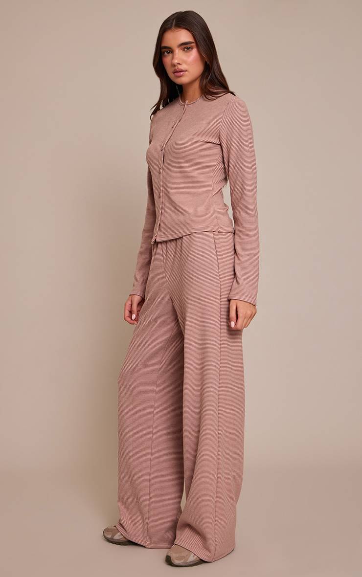 Rose Clair Pantalon Droit En Molleton Doux À Fines Rayures