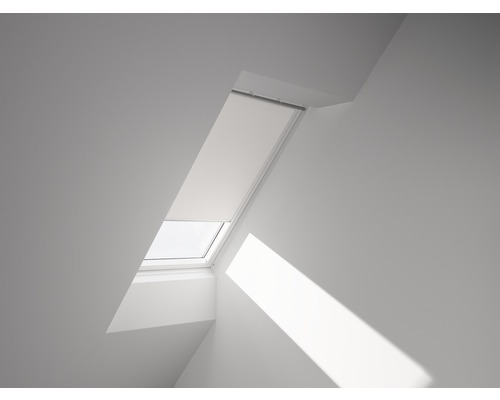 VELUX verduisterend rolgordijn, effen wit, handmatig, wit frame, DKL C02 1025SWL