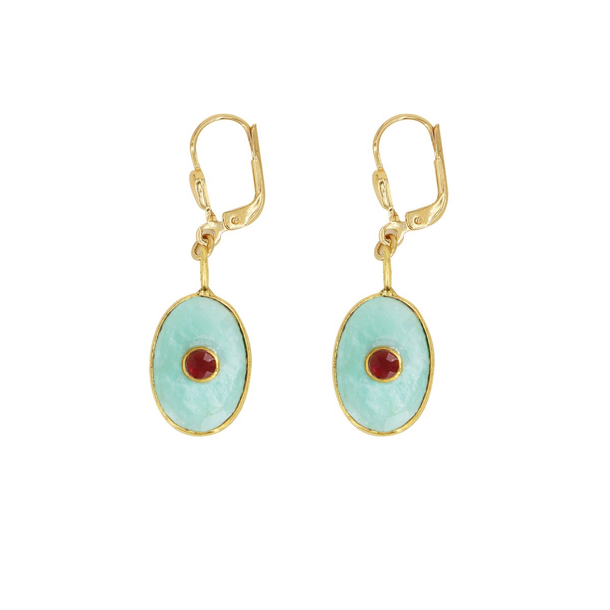 Boucles oeil amazonite dorées à l'or fin 24k DEVA