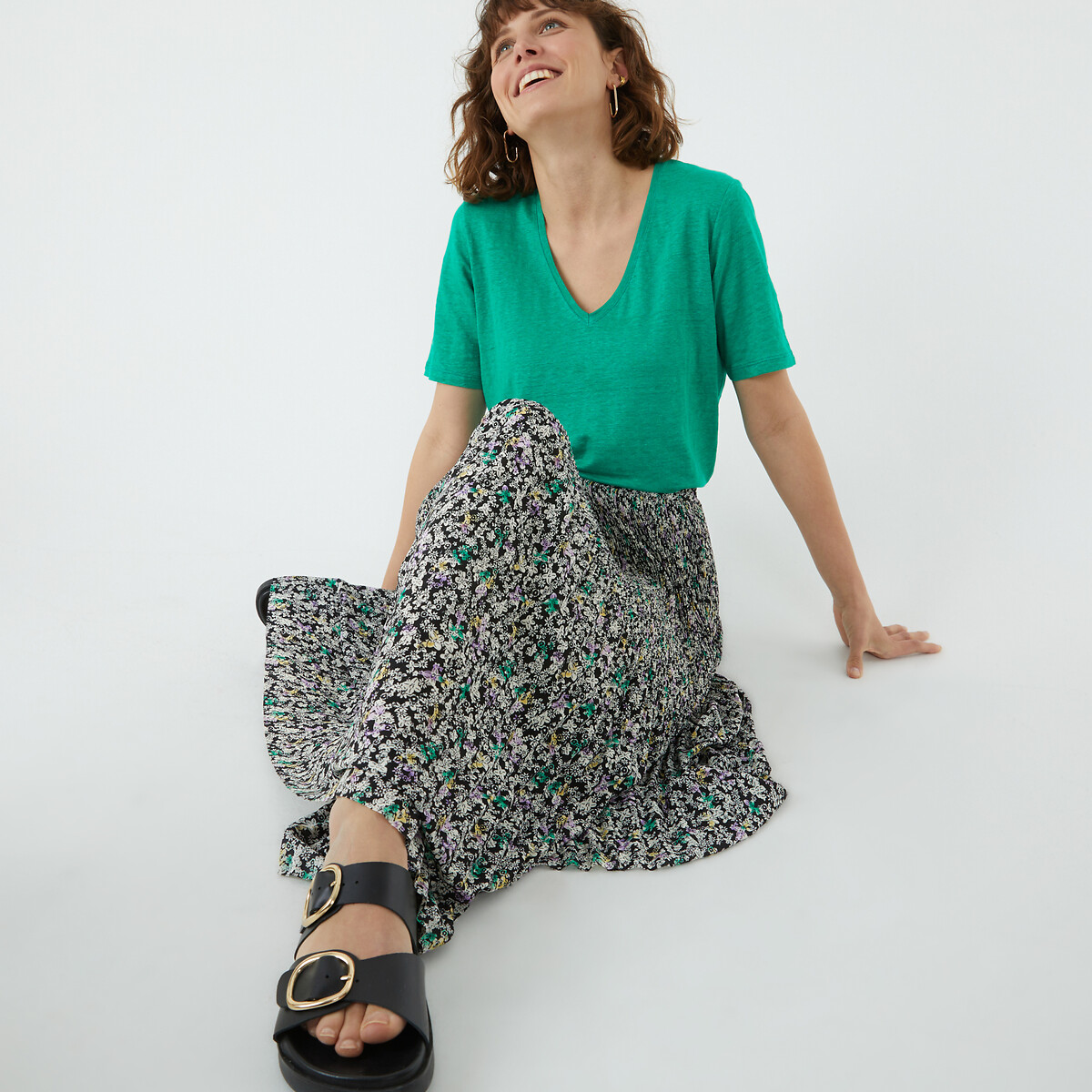 COLEÇÕES LA REDOUTE<br>Mules de couro com fivela dupla, modelo Signature SALOME
