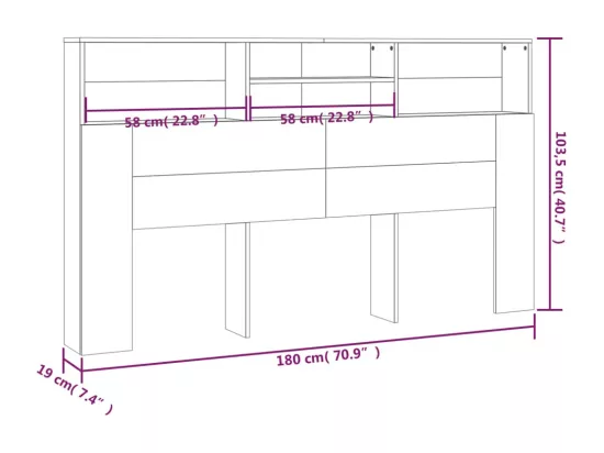Armoire de tête de lit Chêne fumé 180x19x103,5 cm