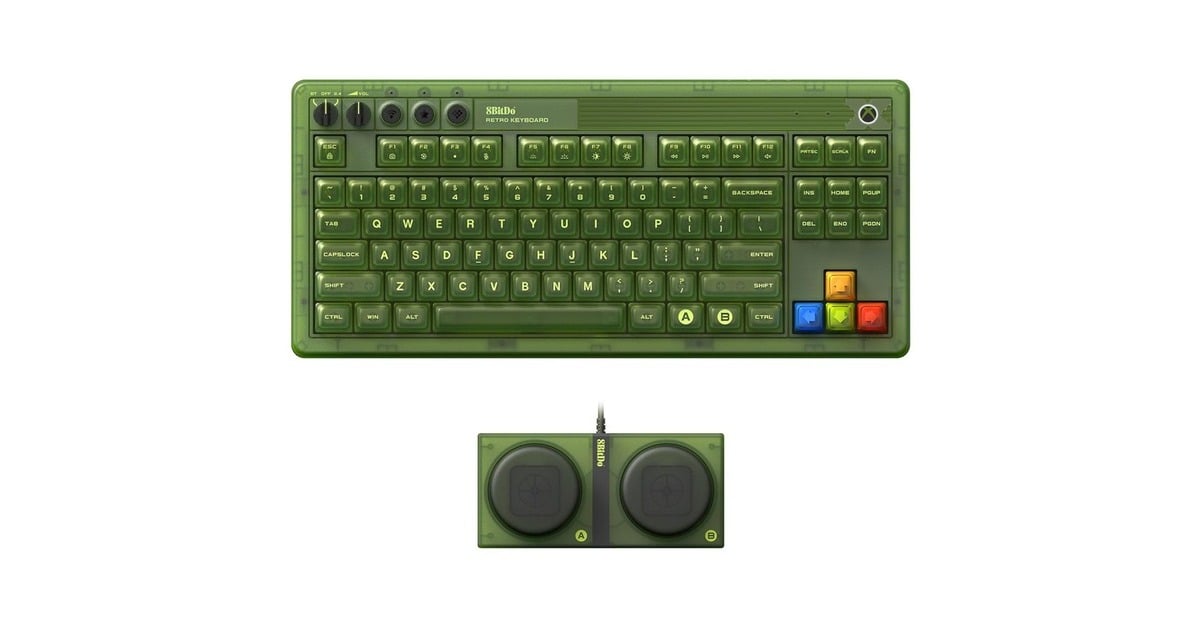 8BitDoRetro 87 Mechanical Keyboard - Xbox Edition, gaming toetsenbord  (Groen, US lay-out, Kailh Box Jellyfish X, TKL, ABS keycaps, Bluetooth 5.0, Wireless 2.4G, USB)