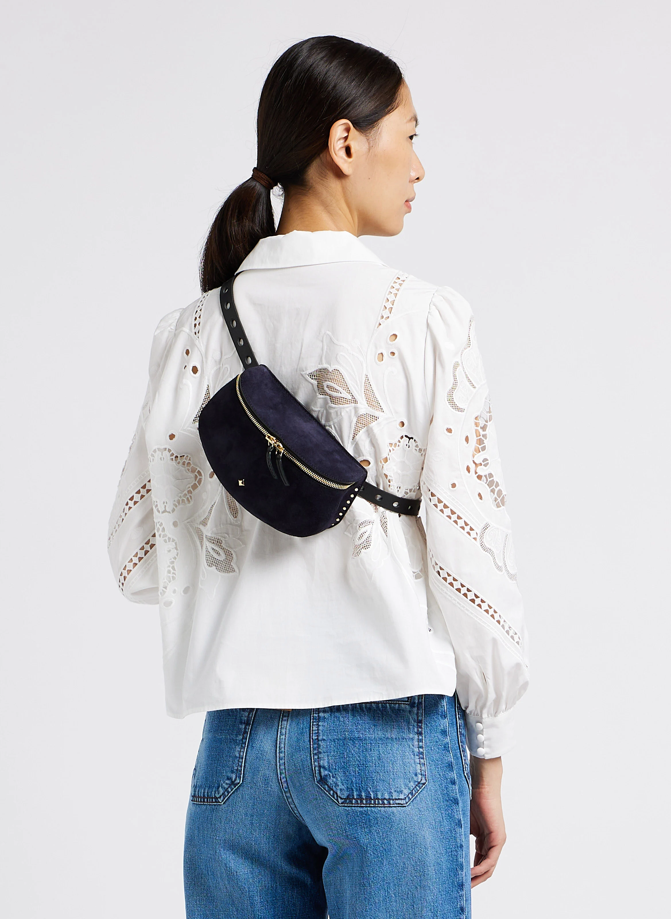 LA NEW LILI - Sac banane en cuir velours | Bleu