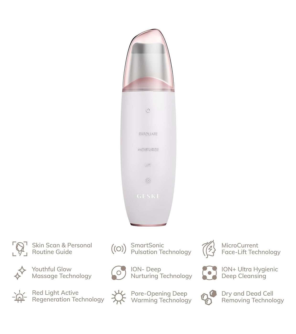 GESKE - Limpador MicroCurrent Skin Scrubber & Blackhead Remover 9 em 1 - White Rose Gold