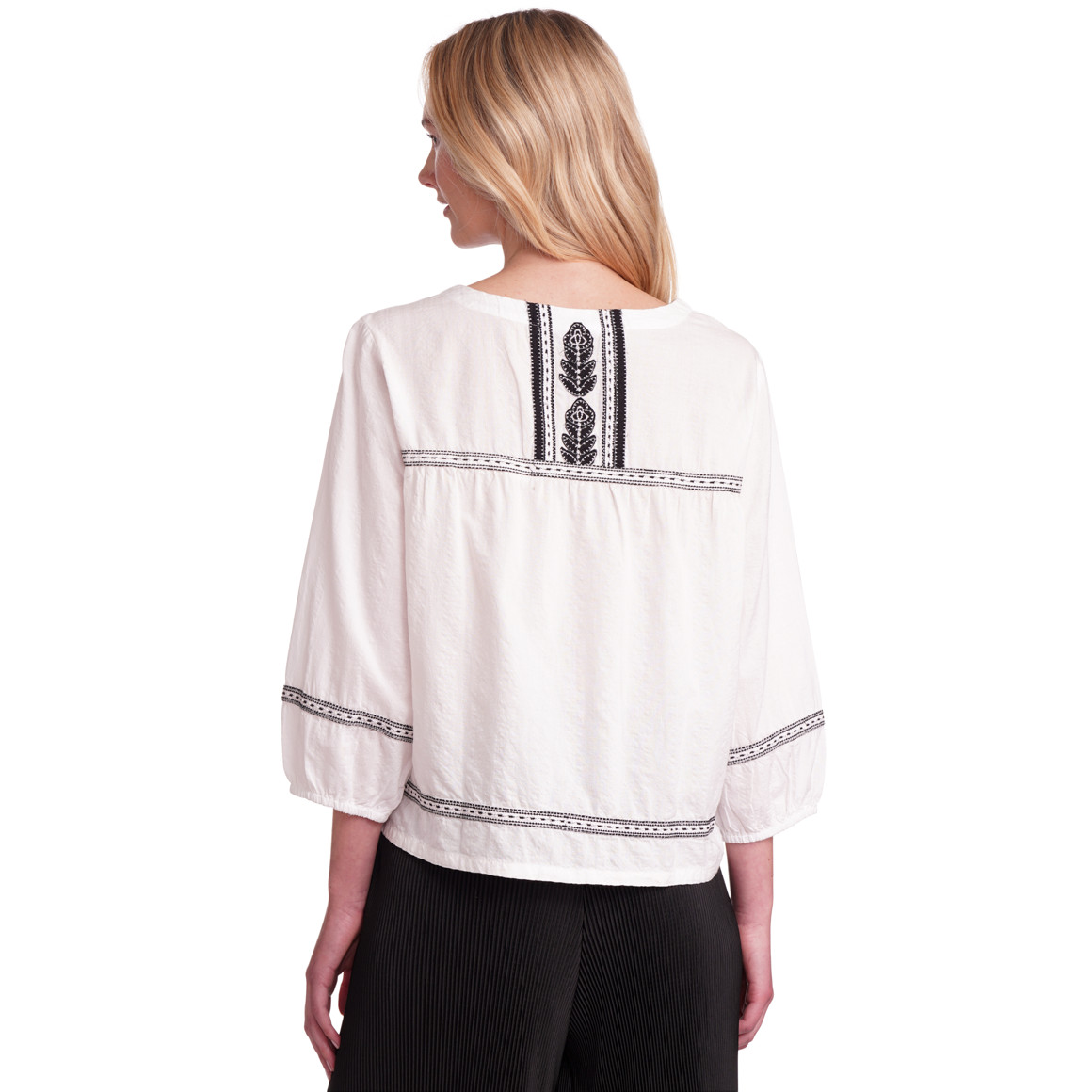 Gina Benotti Damen Bluse mit gesticktem Muster weiss / schwarz