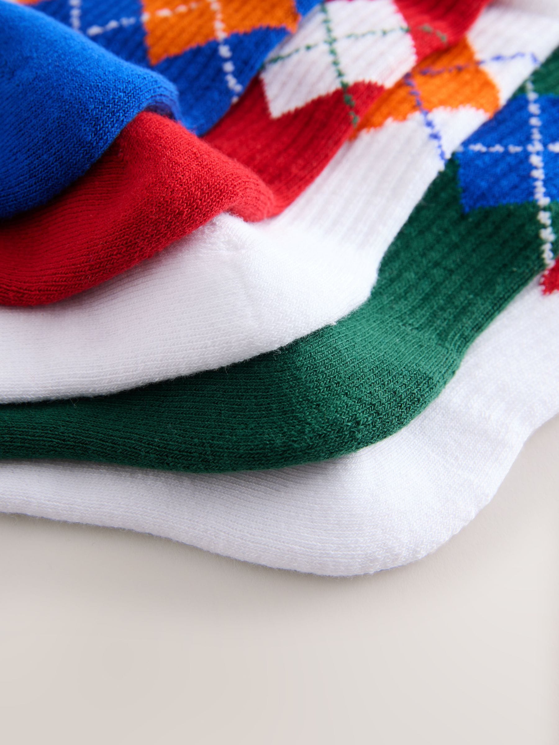 Felgekleurd argylemotief - Set van 5 paar geribbelde sokken met verzacht voetbed, katoengehalte en gekleurde boorden