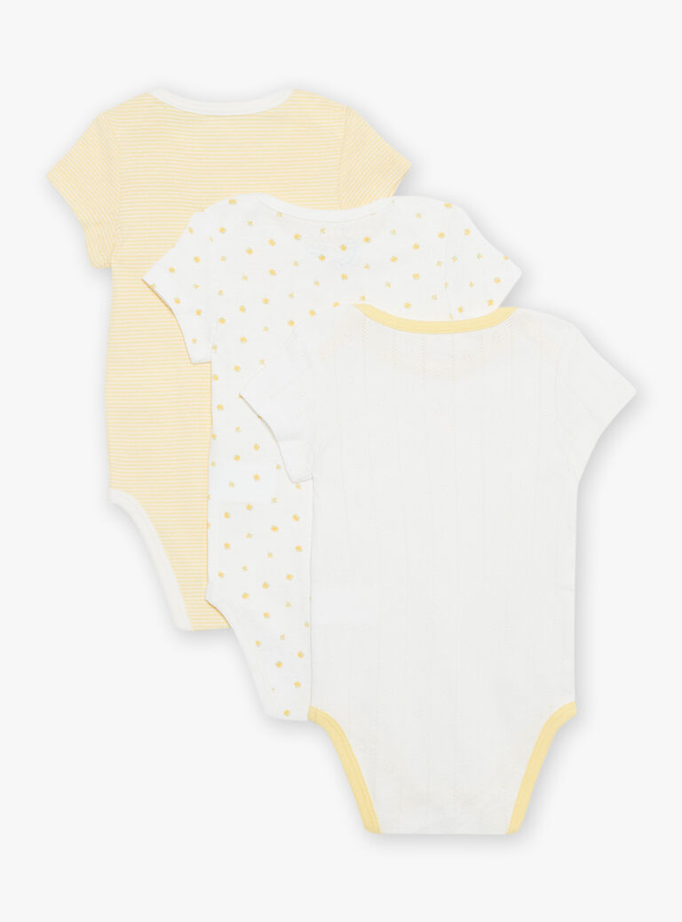 Lot de 3 bodys écrus fantaisie en coton biologique
