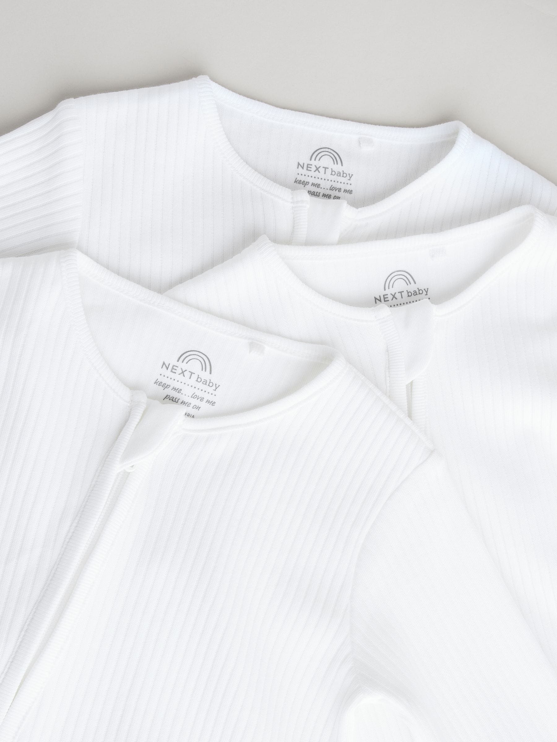 Wit - Set van 3 babypyjama's zonder voetjes met tweewegrits van 100% katoen (0mnd -2jr)