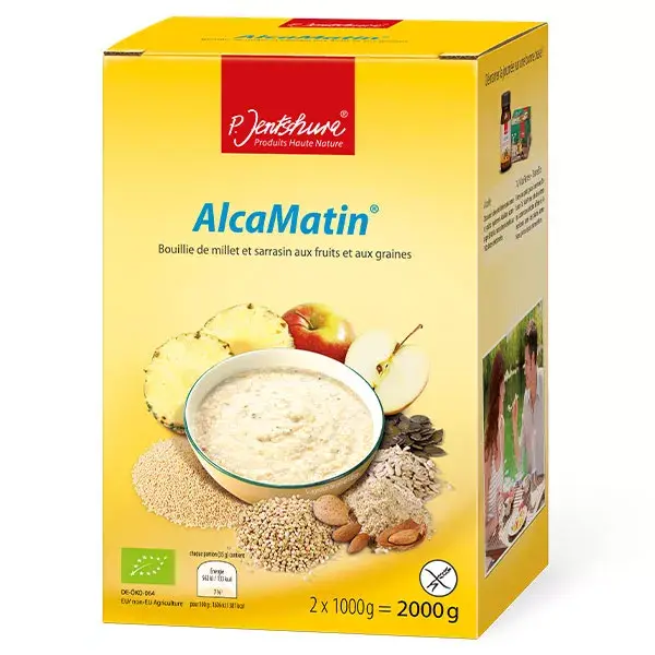 Mingau de milho-miúdo e trigo sarraceno Jentschura AlcaMatin com frutas e sementes 2000g