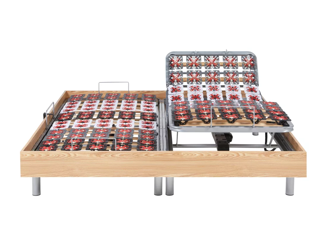 Sommier électrique de relaxation déco 2x48 plots - 2 x 70 x 190 cm - Chêne naturel - NAFURI de YSMÉE