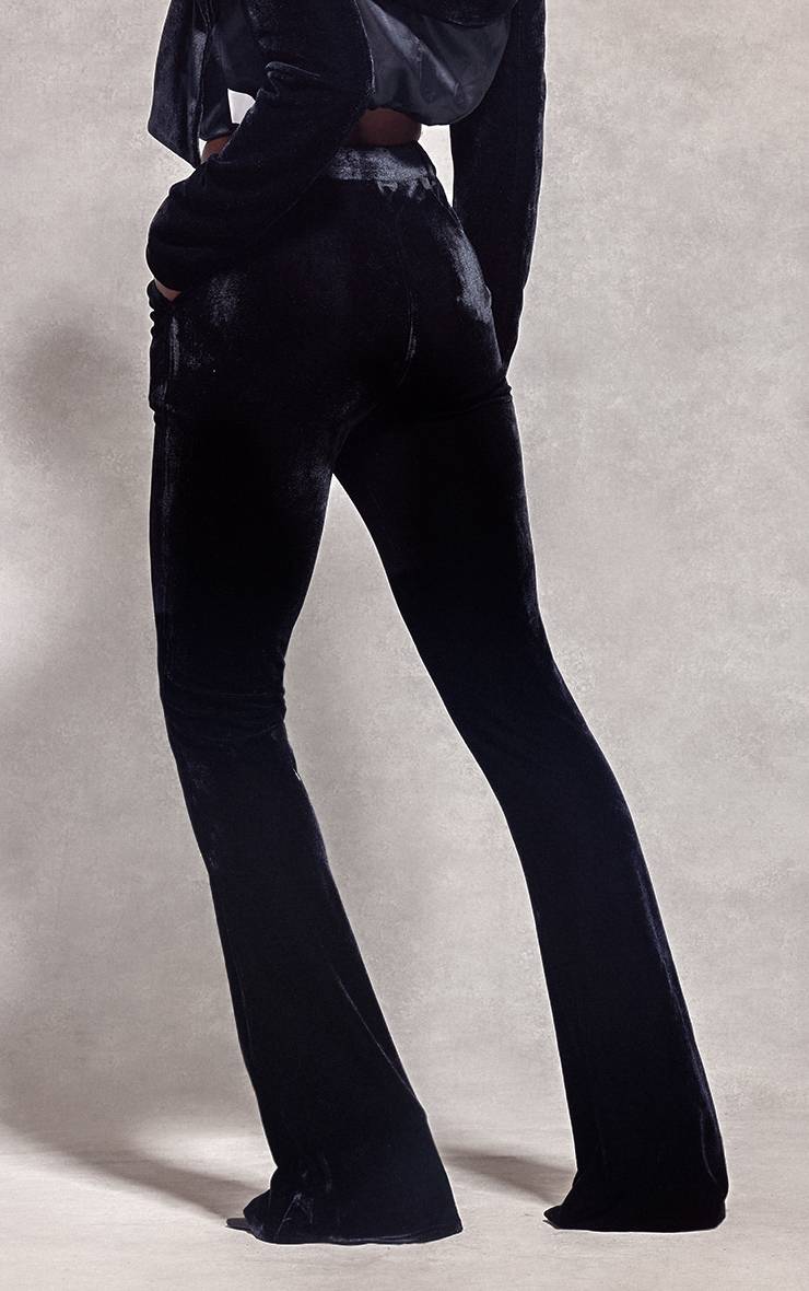 Noir Pantalon Évasé En Velours Avec Détails De Pinces