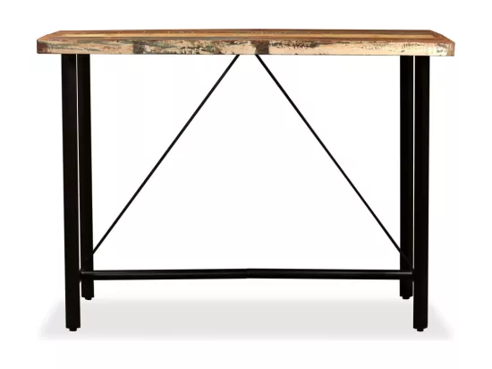 Ensemble de bar 7 pcs Bois massif recyclé et cuir véritable