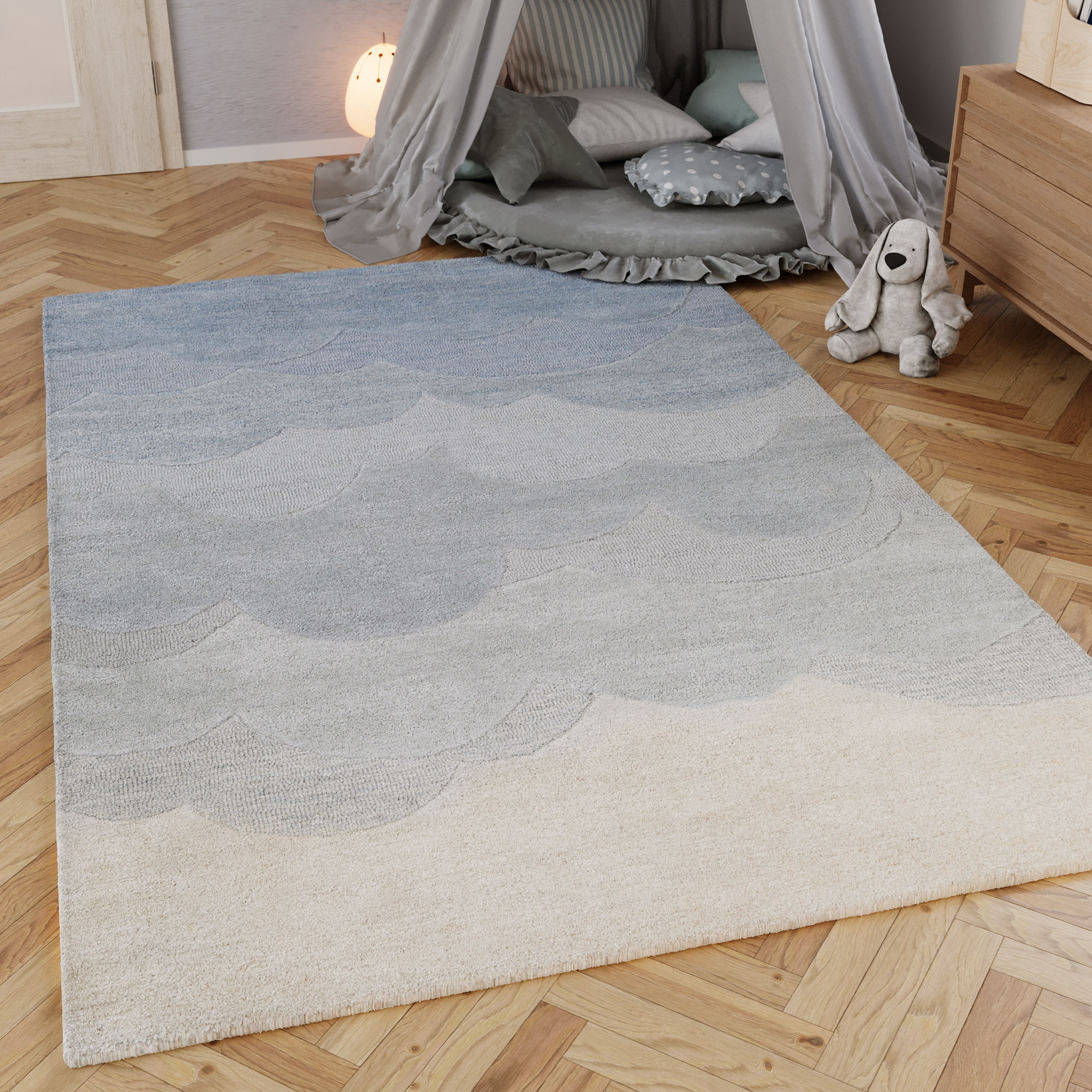 SMART KIDS Kinderteppich »Mika« rechteckig 1,2 mm Höhe aus Naturfasern, dezentes Wolken-Motiv, pastellfarben, Kinderzimmer
