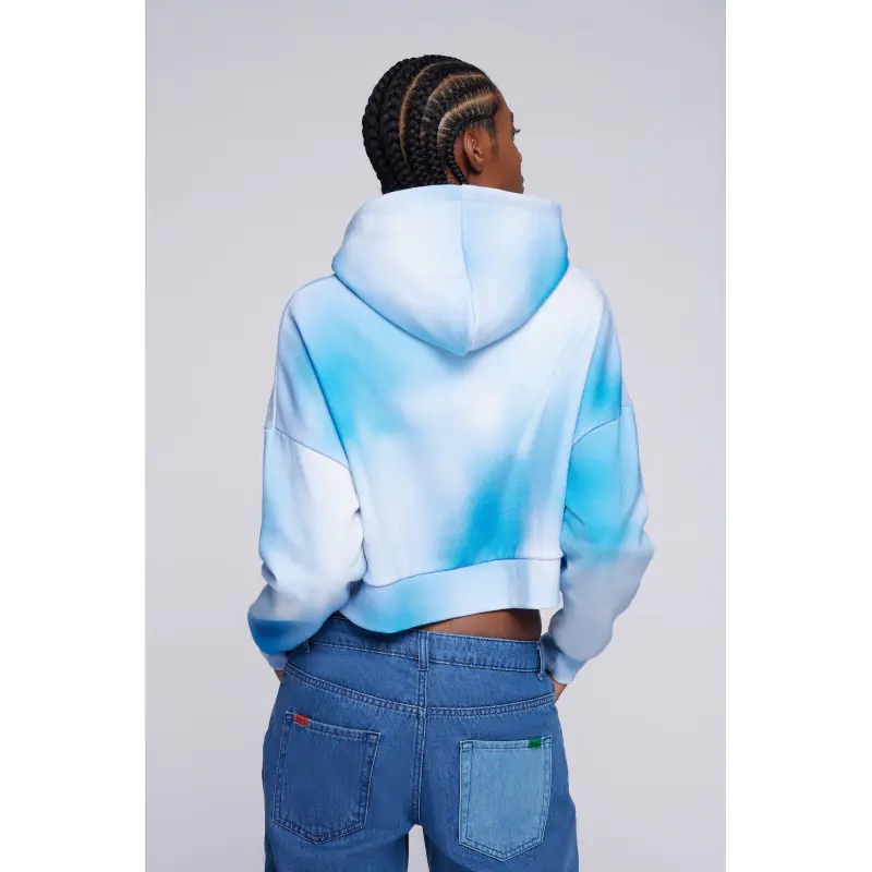 ORGANIC BIG-K CROP HOODIE TIE & DYE BLEU SWEAT Coton Femme