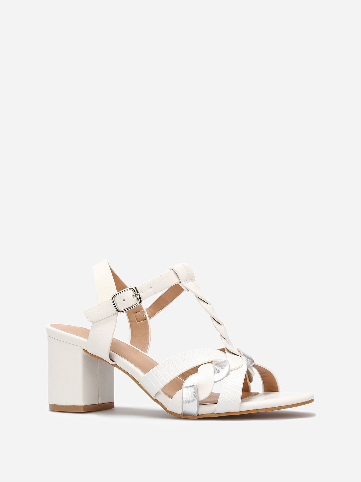 Sandales à brides tressées en T- Blanc