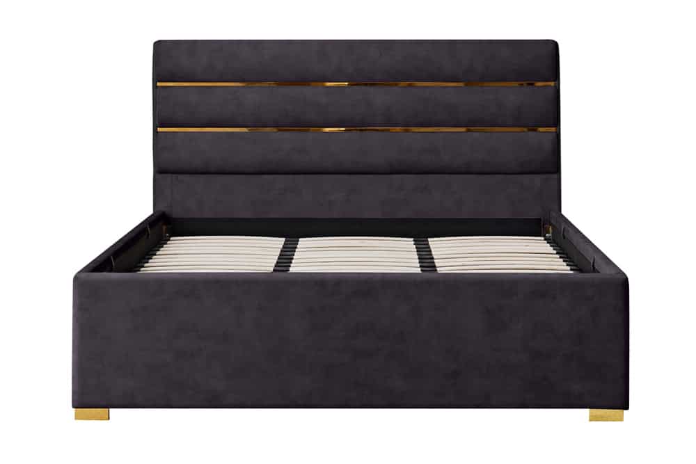 Modernes Boxbett METROPOLITAN 180x200cm grau Samt mit Lattenrost und Stauraum