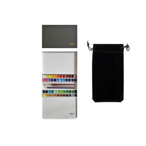 CHARVIN extrafeine Aquarellfarbe 48 x 1/2 Näpf. und 2 Pinsel, Metallkasten