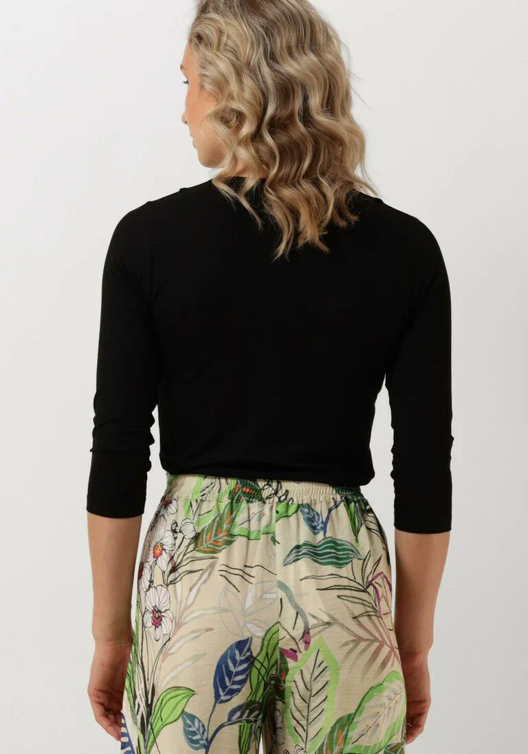 JANSEN AMSTERDAM zwarte jansen amsterdam top v130 jersey uni top 3/4 sleeve knotdetail at neckline