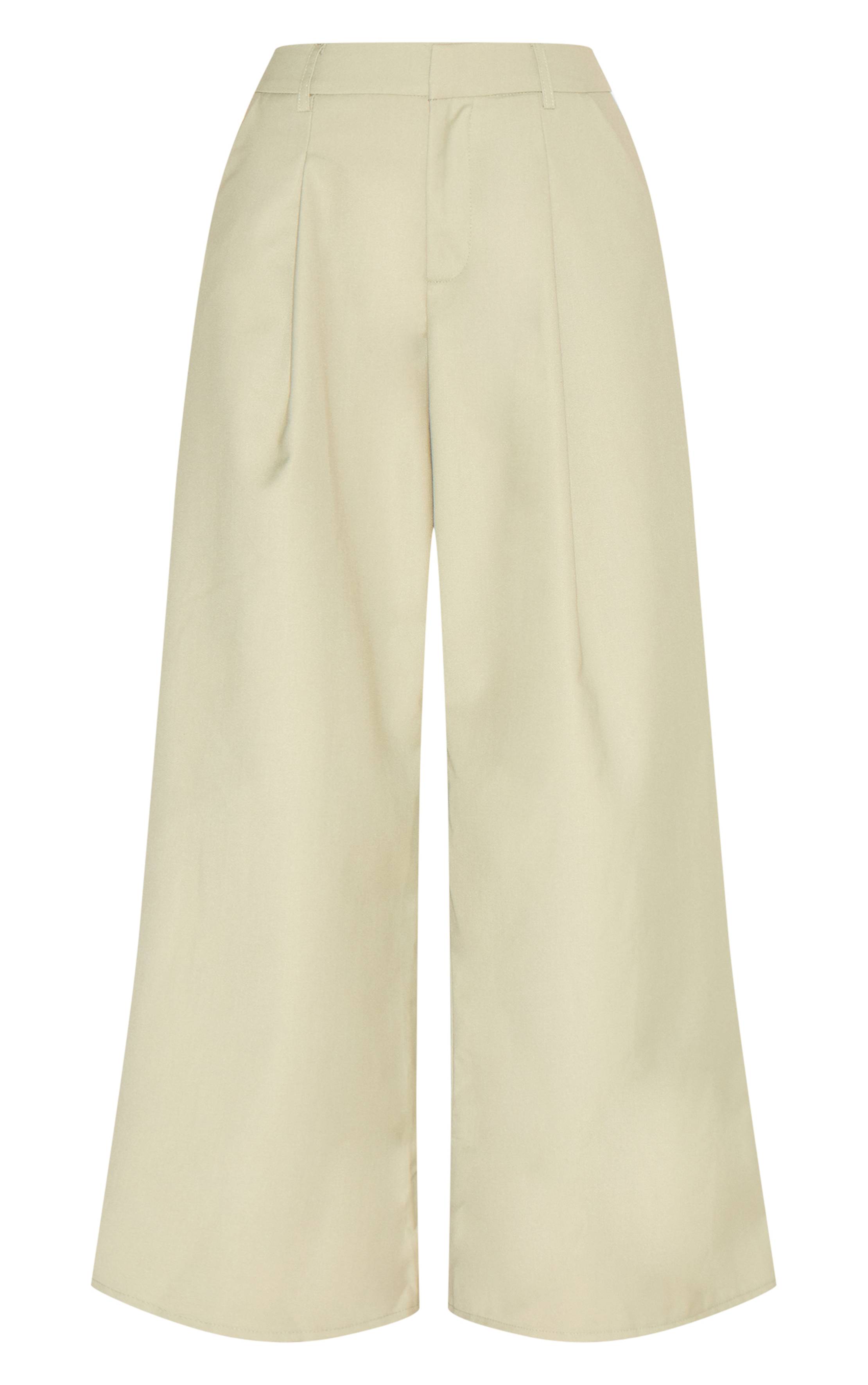 Vert Sauge Pantalon Large Tissé À Double Pli