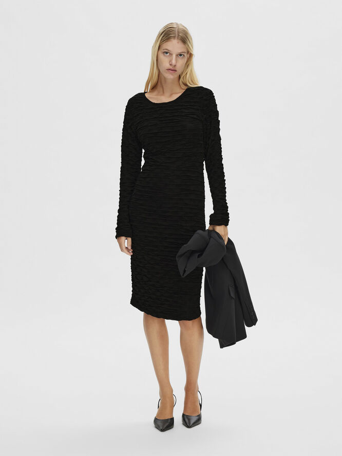 Selected Femme SLFLISETTE LS O-NECK MIDI DRESS EX Sort