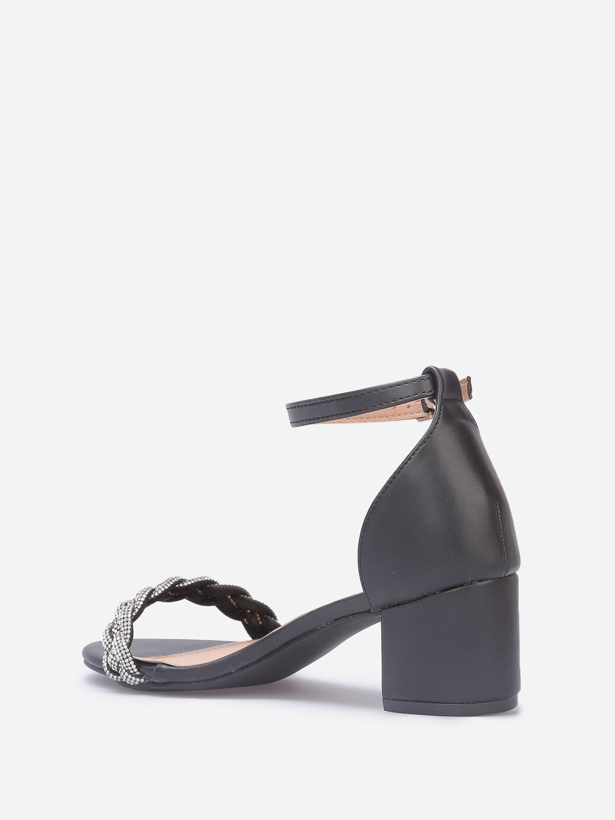 Sandales à bride tressée en strass- Noir