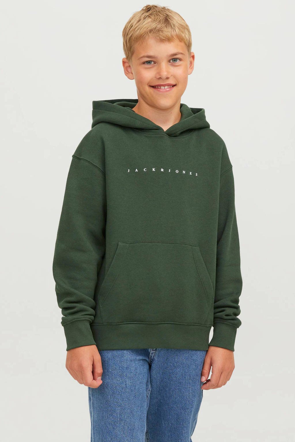 JACK & JONES hoodie JJESTAR met logo donkergroen
